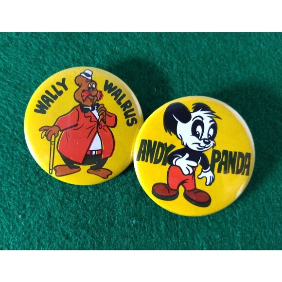 ANDY PANDA & WALLY WALRUS Walter Lantz Cartoon Character Pinback Button Pin VTG - Picture 11 of 11